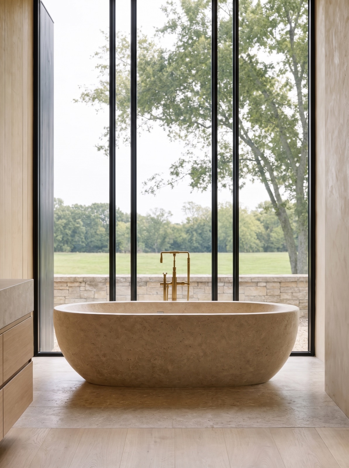 Concept rendering of the carved stone soaking tub
